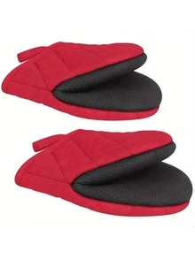 1/2 Anti Slip Pure Cotton Insulated Gloves Duckbill Clip Kitchen Microwave Anti Scald Thick Oven Baking High-Temperature Gloves - Multicolor - View 2