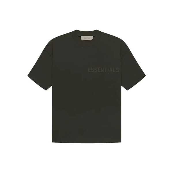 Fear Of God Essentials SS23 Women's Essential Tee Off Black, Solid Color Short-Sleeve T-Shirt With Logo Print On Chest, Unisex, Washed Black