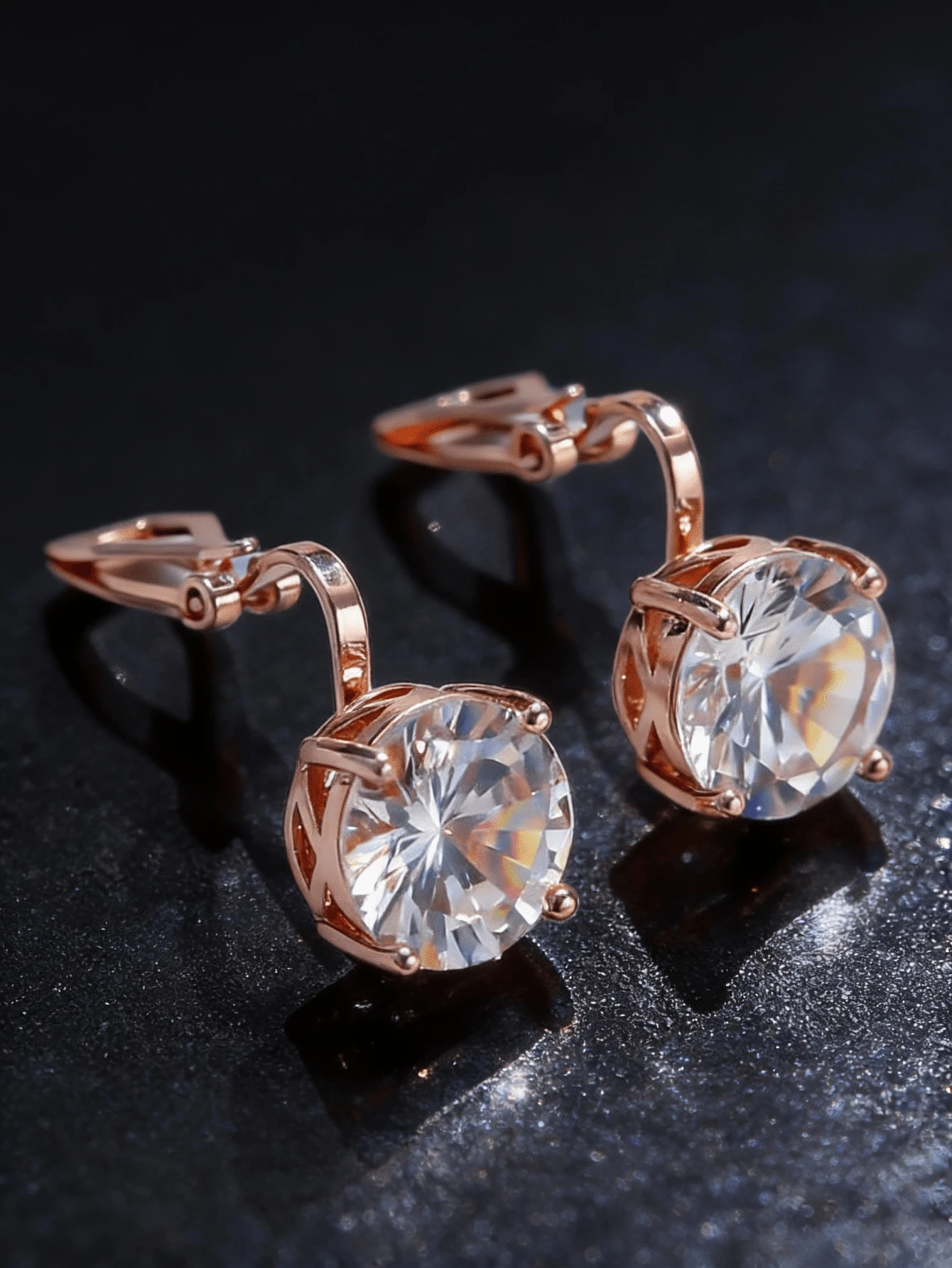 CZ Diamond Encrusted Rose Gold Round Stud Earrings For Men, Shiny Jewelry With Hiphop Street Style - Rose Gold - View 1