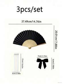 三件套优雅折叠扇套装，包含领结和礼品袋，新娘竹制手持扇，理想的伴娘礼物和婚礼装饰，非常适合派对和活动，精美的夏季配饰 - 多色 - 查看 11