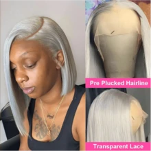 Gray 13x4 Lace Front Bob Wig Brazilian Virgin Human Hair Wig Pre Plucked Hairline With Baby Hair Transparent Lace Natural Looking Glueless Wear And Go Gray Wigs For Women 14 Inch - SGray - View 4