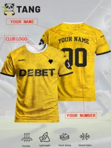 Customized Wolves 25/26 Home Jersey, Personalized With Name & Number, Comfortable Round Neck Sports Shirt, Soft & Lightweight Football Jersey, Suitable For Football Training, Casual Wear, And Gift - Ginger - View 2