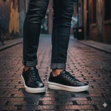 Tênis Masculino Casual Elegante Confortável Leve Resistente - Preto e Branco - Visão 2