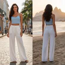Simple Pocket, Contrasting Waistband, Zipper, Close-Up - Blanco - Ver 6