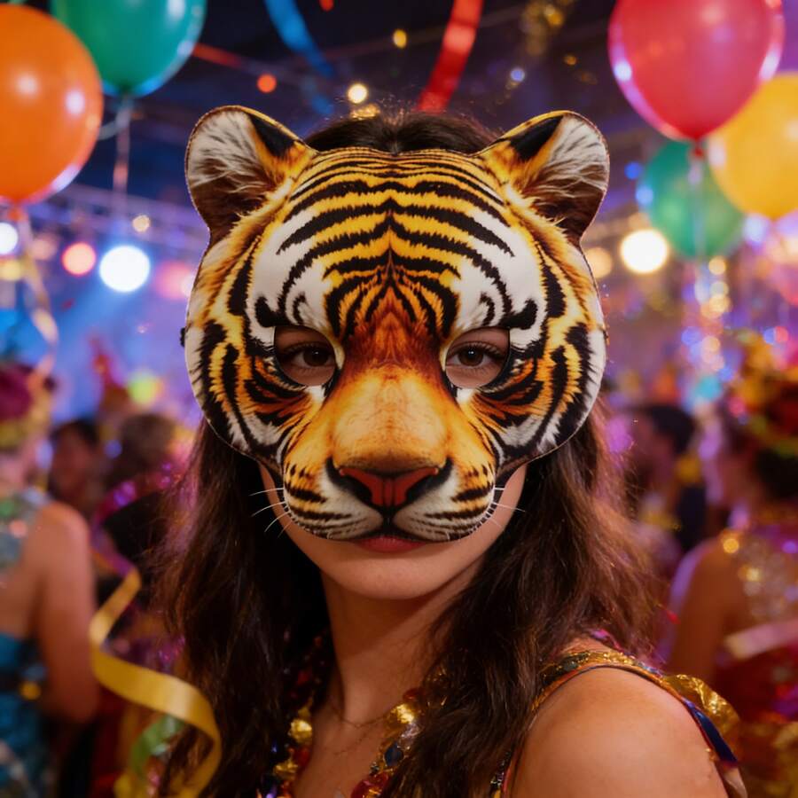 3D Realistic Tiger Mask For Halloween, Music Festival, Party, Masquerade - Yellow - View 1