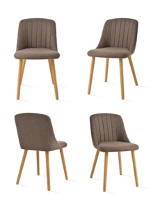 Goeurvant Modern Minimalist Vertical-Stripe Upholstered Dining Chairs With Ergonomic Back & Solid Wood Legs For Living Room, Kitchen, Bedroom - Set Of 2 / Set Of 4 / Set Of 6--Mocha Brown-Chenille - 摩卡棕 - 查看 12