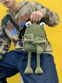 1pc Fashion Cartoon Nylon Frog Chest Bag, Unisex Mini Asymmetrical Water-Resistant Crossbody Bag, Suitable For Work, Shopping, Travel Streetwear, Office Commute, School Library, Weekend Shopping,Travel Streetwear, Office Commute, School Library, Weekend Shopping,Travel Streetwear - 軍綠色 - 查看 1