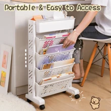 LIPETY Portable Rolling 5-Tier Book Organizer - Floor-Standing Side Table Storage Rack For Baby Picture Books & Stationery - White - View 6