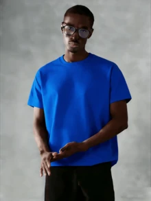 Oversized Boxy Cut Short Sleeve Jersey T Shirt Casual Crop Fit Streetwear Modern Minimalist All Season Essential Top-Comfortable Retro Cotton T-Shirt-K912026 New Men's Spring/Summer Casual Resort Wear Versatile Pure Cotton T-Shirt - 藍色 - 查看 12