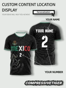 Custom Mexico Football Jersey - Black With Green Trim, Made Of Lightweight Quick-Dry Fabric, Can Add Your Name And Number, 2026 World Cup, Valentine's Day Gift - Black - View 1