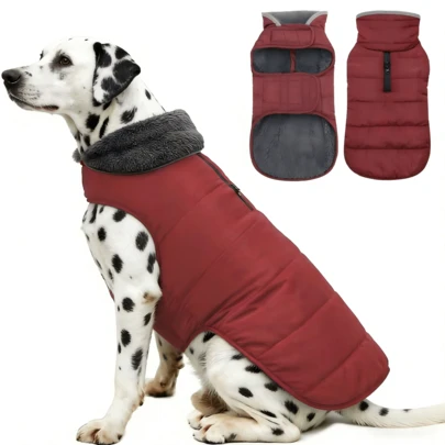 Chaqueta cálida para mascotas, abrigo de nieve de forro polar grueso, ajustable y resistente al frío del invierno, con capa exterior impermeable y peluda, agujero para correa con cremallera impermeable, cuello peludo cálido de invierno, abrigo para mascotas para clima frío, traje de nieve para perros, abrigo acolchado para perros para exteriores, adecuado para perros pequeños, medianos y grandes