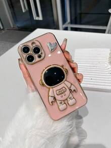 New Electroplated Astronaut DIY Love Phone Case, New Electroplating Technology Anti-Drop Phone Case + Electroplated Hidden Stand + Full Phone Case Set, Compatible With IPhone 11/12/13/14/16 Pro Max, S22/23/24+ UA04/A05/A14/A15/A24/A25/A34/A54S, OPPO, VIVO, Redmi 13C/Note 14 Pro Plus+ - Pink - View 2