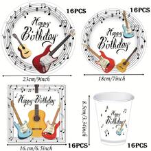 64件套音乐主题生日派对一次性餐具套装，包括一次性餐盘、餐巾纸和纸杯 - 彩色 - 查看 9