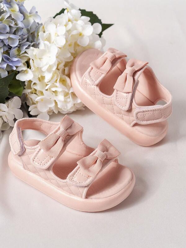 1 Pair Beige Bow Decor Baby Sandals, Soft Sole Comfortable Daily Wear Beach Shoes, Spring/Summer