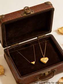 1件/2件浪漫优雅不锈钢项链套装，配心形吊坠，适合女性在派对、约会或情人节作为礼物送给爱人。 - 金黃色 - 查看 1