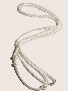 1pc Elegant Premium White Pearl Waist Chain Summer, School Fall, Autumn, Halloween,Metal Chain Decorative Belt For Women, Simple Yet Versatile Dress, Fashionable Body Chain, Circular Hollow Waist Chain,Graduation Gifts, Birthday, Daily Wear,Women's Belt, Athletic, Travel, Street, Boho, Vintage Fall - 彩色 - 查看 5
