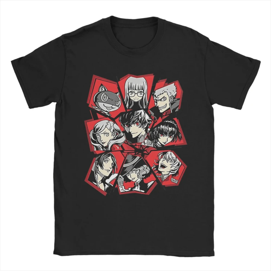 Men Women Personas 5 Anime T Shirt Pure Cotton Clothing Short Sve Crewneck Tees Gift Idea T-Shir.Png - Đen 15 - Xem 1