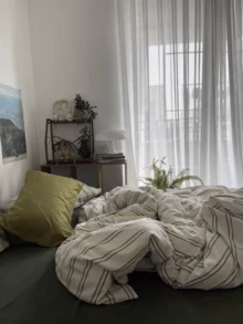 3 件套复古简约条纹床上用品套装，2 个枕套 + 1 个羽绒被套（无床单） - 彩色 - 查看 5