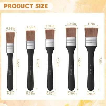 5pcs Professional Flat Paint Brushes Kit: 5-Piece Assorted Sizes With High-Elastic Mylon Bristles, Sturdy Metal Connectors & Ergonomic Handles – Ideal For Artists, Hobbyists & DIY Projects5