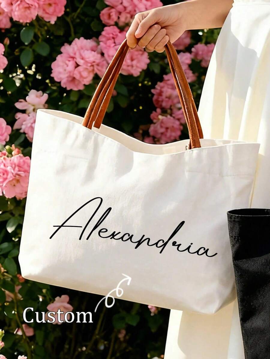 Customized Bride Bridesmaid And Beach Tote Bag - Personalized Canvas Tote Bag, Customizable Canvas Tote Bag, Customizable Tote Bag - Customizable With Your Name/Text, Customized Women's Coin Purse, Unique Large Capacity, Lightweight And Foldable, Fashionable Dual Handles, Printable With Letters/Photos, Suitable As A Gift - Multicolor - View 1