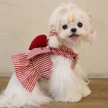 1pc Cute Red Heart Striped Pet Vest Clothes, Dog Clothes Cat Clothes For Maltese Poodle Teddy - Red and White - View 2
