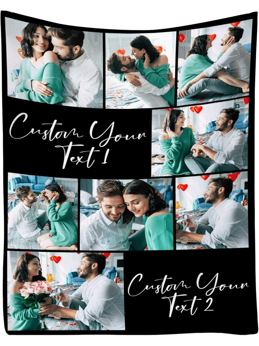 1pc Customizable Photo Print Flannel Blanket - Personalized Wool Blanket With Printed Design, Machine Washable, Soft All-Season Bedspread, Suitable For Couples, Anniversary, Wedding, Valentine's Day Gift, Modern Home Decor, Personalized Throw, Best For Christmas, Simple, Custom, Personalized, Unique, Ideal Gifts For Him, For Anniversaries, For Valentine's Day, For Graduation, For Father's Day, For Weddings, For Housewarming, Sofa, Bed, Car, Tea Room, Bedroom, Bathroom, Living Room, Dining Room