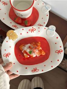 1 Set Cute Christmas Snowman Gingerbread Tableware, Stylish Fruit Plate, Ice Cream Snowman Handle Cup, Christmas Holiday Tabletop Decor Dinnerware, High-End Dessert Plate, Yogurt Cup, Suitable For Home, Restaurant, Office, Gathering, Party, Gift - Multicolor - View 10