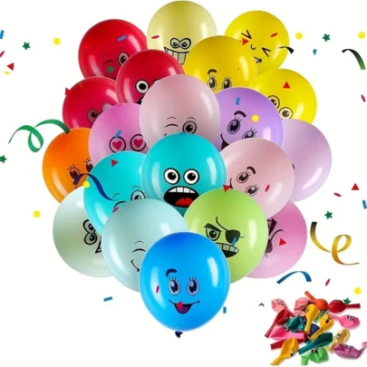 20pcs Colorful Latex Happy Face Colorful Balloons, Kids' Party Balloons For Baby Shower Wedding Decoration (Assorted Color), Colorful Balloons With Expressive Faces - Suitable For Birthdays, New Year, Anniversaries, Carnival, Showers, And Festive Decorations