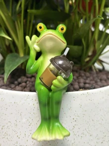 1pc Whimsical Frog Resin Ornament With Milk Tea Bucket - Hand-Painted, Ideal For Garden, Patio, And Home Decor - Perfect Christmas & Thanksgiving Gift, Frog Garden Decor - Frog - View 2