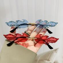 2024新款Y2K时尚无框眼镜，多色水钻装饰，独特设计，适合女性，适合夏季海滩、户外活动和旅行。 - 彩色 - 查看 14