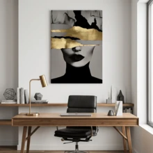 1/2幅黑金女性肖像帆布墙画 – 奢华抽象画，高清防水装饰画，适用于客厅、卧室和家庭办公室，无框 - 彩色 - 查看 7
