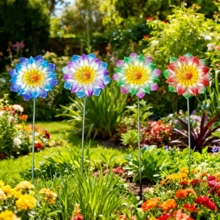 4pcs Colorful Metal Flower Garden Stakes - Decorative Art Style, Ground Mounted Outdoor Decor, Suitable For Garden, Planters, Yard Or Patio, Perfect Mother's Day Gift, Vibrant Garden Decor | Durable Metal Art Pieces, Garden Decor Gift - 4-piece Flower Arrangement Set - View 2