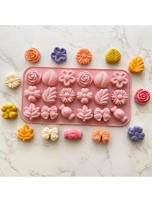 1pc Silicone Flower Candy Mold, Daisy Chocolate Mold, Tulip Flower Mold, Bow Leaf Jelly Mold, Ice Cube Mold, Pudding Mold, Soap Mold, Cookie Mold, Dessert Making - Multicolor - View 5