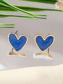 1对/套 新款时尚简约清新心形耳钉，甜美可爱，适合女性日常佩戴 - 愛心 - 查看 10