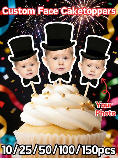 10/25/50/100pcs Personalized Race Car Photo Cupcake Toppers, Face Photo Cupcake Toppers, Customized Race Car Boy Cupcake Decorations, Race Car Boy Birthday Party Decorations, Fun Time Decorations, Face Sticker Picks, Customized Photos, Easy Cake Decorating - Suitable For Birthday, Baby Shower
