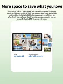 Samsung Galaxy Tab A11 Tablet | 10.1-Inch Vivid Display | Multi-Core Processor | Generous Storage With MicroSD Slot | Long-Lasting Battery | Ultra-Slim & Lightweight | Includes Fast Charger | Elegant Gray - Grey - View 6