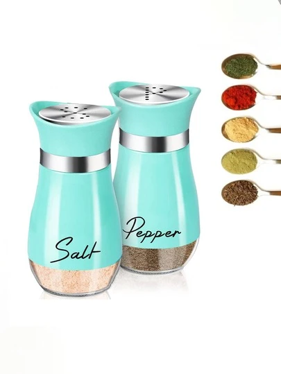 2 Pieces / Set. Salt And Pepper Bottle Set, Seasoning Bottles, Glass Spice Jars, Kitchen Spice Rack, Salt Jars, Cute Outdoor Picnic And Barbecue Seasoning Bottles, Kitchen Accessories, Kitchen Sugar Jars, Salt And Pepper Set, Kitchen Decorations