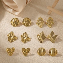 Vintage goldene Ohrringe für Frauen, geometrische Ohrringe, massive Ohrstecker, einzigartiger Barock-Sommerstrand-Boho-Schmuck, Geschenk, große goldene Ohrringe, Edelstahl-Schmuckset für Frauen, Sommerstrand-Badeanzug-Accessoires, attraktive Kleidung, Hochzeitskleid-Accessoires - vielseitiger Schmuck perfekt zum Tragen beim Schwimmen, Baden, Trainieren, ideal als Valentinstag-, Geburtstags-, Muttertags- und Urlaubsüberraschung. - Gold - Übersicht 2