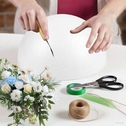 Solid White Foam Hemisphere Blocks. Suitable For Fresh Flowers And Artificial Floral Arrangements, Autumn Decor, Halloween Decor, Plant Decor And Crafts, Also Suitable For Spring And Autumn Floral Arrangements And Craft Making. Can Also Be Used As Halloween DIY Decor Balls, For Handmade, DIY Giant Foam Balls For Home And School, Smooth Solid Spheres