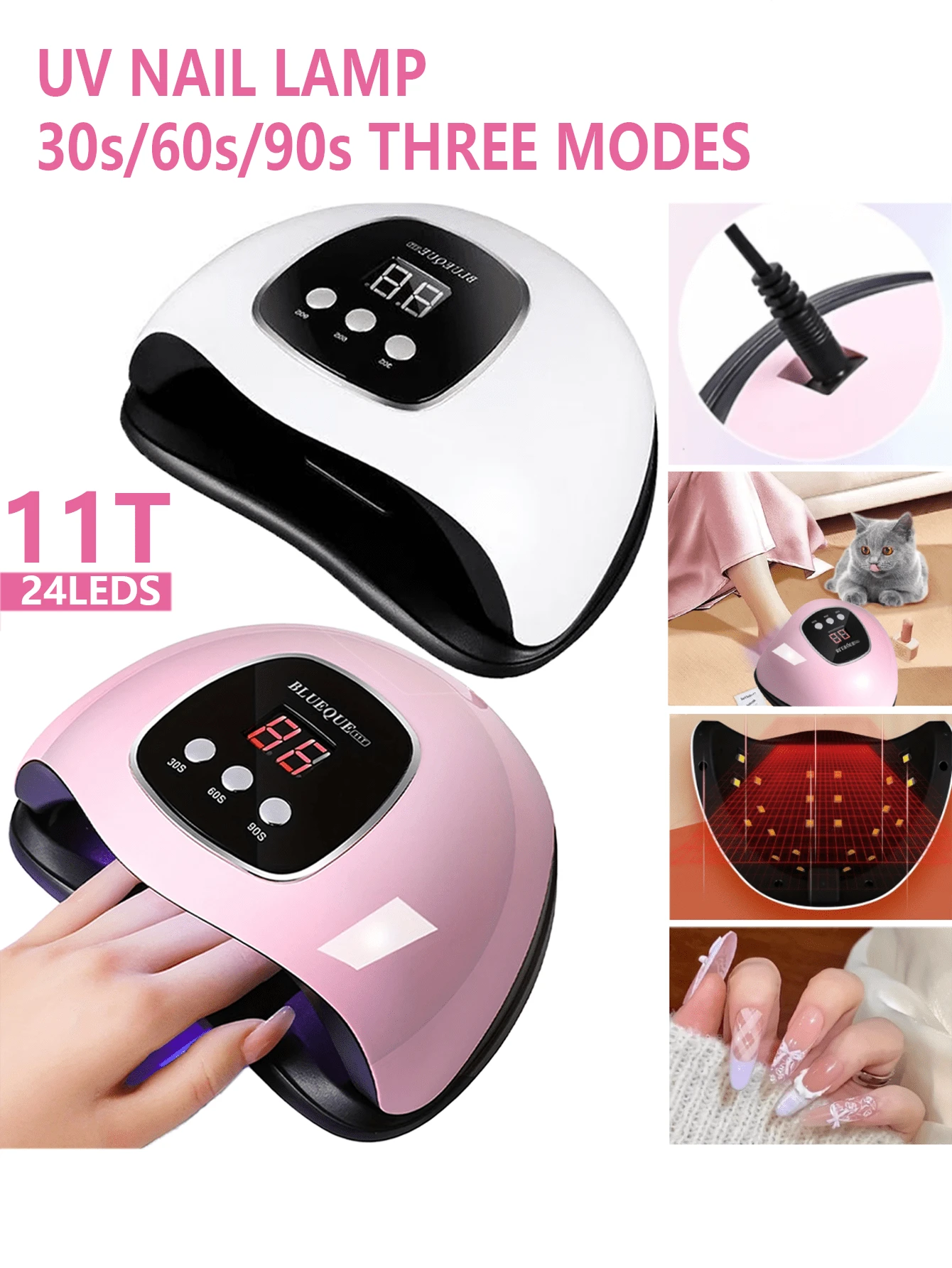 1pc 24 LED UV Nail Lamp, Nail & Toe Nail DIY Gel Nail Curing Light, USB Rechargeable Nail Dryer With 3 Timer Settings, Compact Design With Timer, No Discoloration, Suitable For Travel/Home/Gift/Nail Salon/SPA - Multicolor - View 1