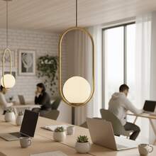 1/2pcs Nordic Minimalist Oval Pendant Light, Bedroom Bedside Dining Room Cafe Creative Spherical Pendant Lamp, E27 Socket, Warm Romantic Creative Lighting, Dining Room Bar Pendant Light (Bulb Not Included) - Gold - View 3