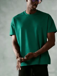 Oversized Boxy Cut Short Sleeve Jersey T Shirt Casual Crop Fit Streetwear Modern Minimalist All Season Essential Top-Comfortable Retro Cotton T-Shirt-K912026 New Men's Spring/Summer Casual Resort Wear Versatile Pure Cotton T-Shirt - 綠色 - 查看 2