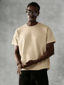 Oversized Boxy Cut Short Sleeve Jersey T Shirt Casual Crop Fit Streetwear Modern Minimalist All Season Essential Top-Comfortable Retro Cotton T-Shirt-K912026 New Men's Spring/Summer Casual Resort Wear Versatile Pure Cotton T-Shirt - 杏色 - 查看 14