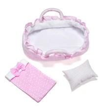 Delicate Doll Basket, Suitable For Reborn Dolls Under 35cm/14 Inches Tall. Doll Furniture Accessory Toy Set Includes Basket, Pillow And Blanket. Perfect For Newborn Girl Dolls. Role Play Toy Set (Doll Not Included). - Baby Pink - View 10