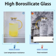 2PCS Glass Pitchers With Lids, 68oz/2L Classic Vertical Stripe Pitchers, Glass Pitchers With Handles, Suitable For Cold Brew Coffee, Lemonade, Iced Sun Tea And Other Beverages, Heat Resistant - 無色 - 查看 5