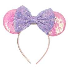 Disney 1个闪亮可爱粉紫色美人鱼公主迪士尼卡通米奇主题大耳朵亮片发箍，学生派对服装舞会角色扮演城堡游乐园装饰发饰 - 粉紅紫色 - 查看 7
