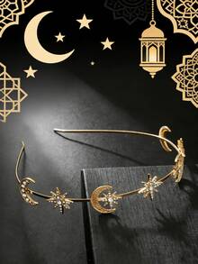 1PC Ramadan Fashion Sun Goddess Double-Layer Headband, Hexagram Star & Moon Alloy Crystal Hair Hoop, Baroque Hair Accessory ,Hair Band ,Diadema - Multicolor - View 1
