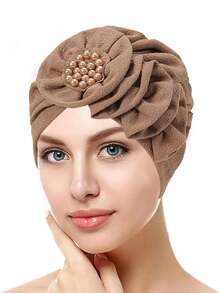 1pc Women's Chemo Head Scarf - Beaded Floral Solid Color Pre-Tied Head Wrap, Suitable For Cancer Patients Sleep Bonnet,Summer,Beach,Hat,Holiday,Travel - Multicolor - View 9