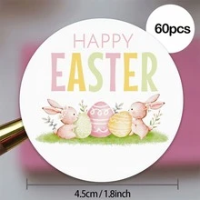 30/60pcs Happy Easter Bunny Stickers, Large 1.8 Inch Watercolor Rabbit & Eggs Round Labels, Pastel Spring Holiday Sealing Stickers For Gift Bags, Envelopes & Party Favors - Multicolor - View 2