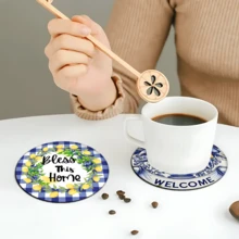 6 Stück Zitronen Muster Untersetzer Set, Heimdekoration, Teetassen Matten, Wasserglas Untersetzer, Weinglas Untersetzer, Kaffeetassen Matten, runde absorbierende Silikongeluntersetzer Set, Kaffee Bar & Küchen Accessoires, geeignet für Heimdekoration, Partys und Geschirr Geschenke, ganzjährige Haushaltsdekorationen - Verschiedenfarbig - Übersicht 2